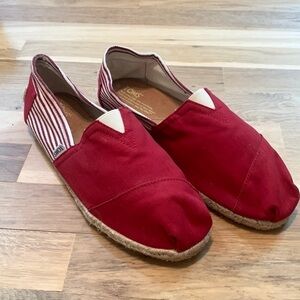 Toms Canvas Alpargata Rope Espadrille Slip-On Shoe Red w/ Stripes Women’s 10M